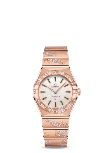 Omega Constellation Manhattan 28 Quartz Sedna Gold / MOP - Emerald / Diamond